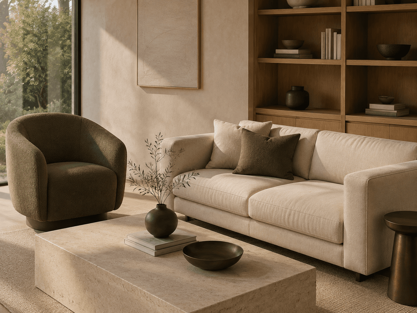 Refined warm contemporary living room reference